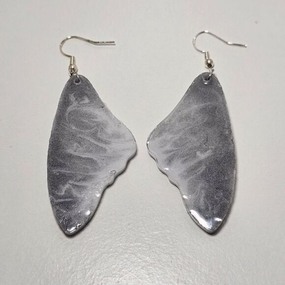 Handmade Monochrome Silver Butterfly Dangly Earrings - Picture 7 of 8